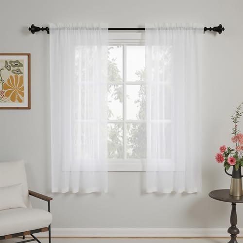 GFCC Cortinas Transparente Salon 2 Piezas Visillos Blancos Dormitorio para Ventanas Habitacion Comedor Cocina,Modernas Cortinas Translucidas de Suave 150 x 160 cm