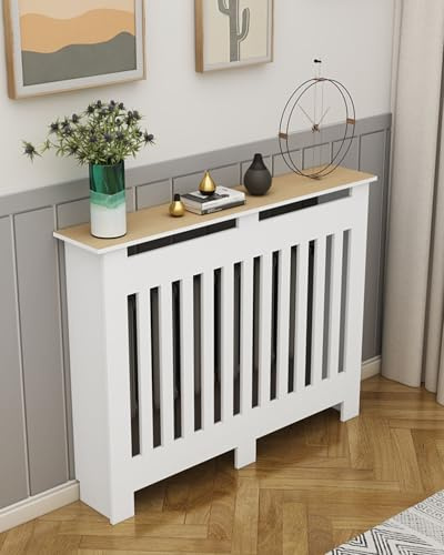 YYmmDQ Modern Radiator Covers Wall Heater Cover Cabinet Shelf Bathroom Floor Radiator Shelve, Hide Cluttered Pipes/Easy to Install, Suitable for Household Living Room, White(35.4 Lx27.6 Hx7.9 W)