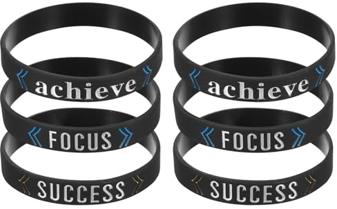 PATIKIL 3Pcs Success/Focus/Achieve Motivational Wristbands, Personalized Bands with Text Silicone Wristbands Custom Rubber Bracelets for Fitness Workouts Exercise, Black