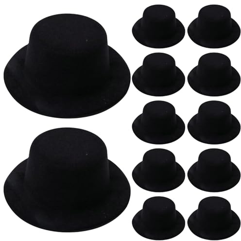 Gcroet Mini-Zylinder, 12 Stück, Schwarze Puppenhüte, Filz, Schwarze Zylinder zum Basteln, Haarschmuck, Mini-Weihnachtsschmuck für Partyzubehör, Dekorationen..