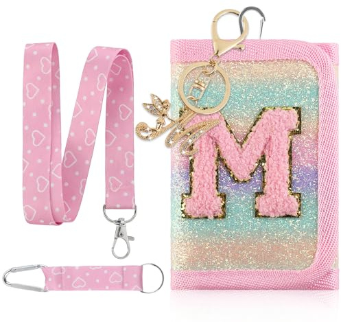 GmeDhc Bolso de pecho para niños, monedero para niñas rosa con letras A-Z, billetera triple plegada con llavero, monedero para colgar con relleno de mochila escolar, regalo para niñas, M, 12*8*2.5CM
