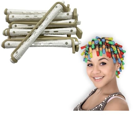 Perm Rods Set – Non-Slip Plastic Cold Wave Perm Rods with Elastic Rubber Bands for Natural, Short & Long Hair | Professional Hairdressing Perming Rollers for Women (12, 0.8x9cm)