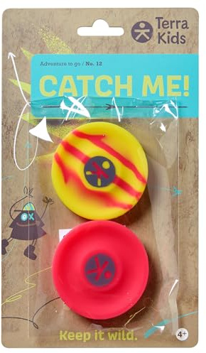 HABA Terra Kids Pocket-Frisbee 2er-Set – Mini-Wurfscheiben aus weichem Silikon – Pink/Gelb – für Kinder ab 4 Jahren – Outdoor-Frisbees für Park, Strand & Camping – 2013659001