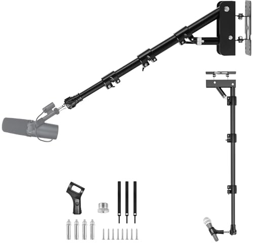 Acetaken Microphone-Ceiling-Stand,Telescoping Mic Wall-Mount Boom Arm compatible with Shure MV7,MV6,SM7B,SM58,SM57,SM4,SM7dB Microphones for Podcast, Streaming, Gaming & Studio Recording