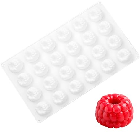 24 Cavity Raspberry Silicone Dessert Mold, Fruit Pattern Flexible Dessert Mold for Mousse Cake, Chocolate, Jelly, Ice Cream, DIY Dessert Decorating and Candy