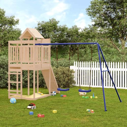 LoogCape Play Tower Solid Wood Pine with Slide Swing Climbing Frame for Children Garden Outdoor Playground Robust Wood Includes Sandpit Gymnastics Rope Rings Attachment Accessories