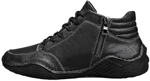 Barfotaskor fodrade för män utomhus vandring läderskor snörning stövlar minimalistiska halvstövlar andningsbara promenadsko halkfri utomhussko med dragkedja på sidan bekväma vardagliga sneakers, Svart