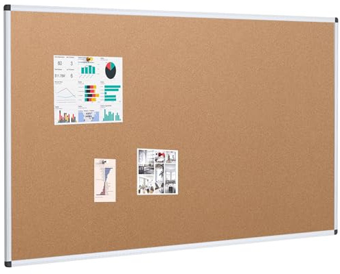 VIZ-PRO Tableau d'affichage en liège, Cadre en Aluminium 150 x 90 cm