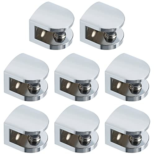 SAYAYO Glashalter Verstellbare Glasklemme Fit 7-9mm Dickes, 8 Stück Silber | Glasbodenträger Klemmhalter Zinklegierung Glasregal Halter Klemmbefestigung für Glas Acryl und Holz