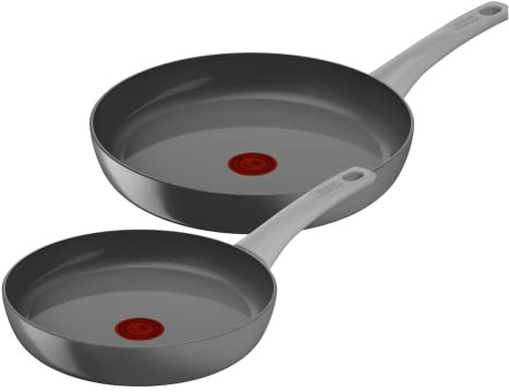 Tefal Renew On Lot de 2 poêles Gris 24/28 cm, Revêtement antiadhésif céramique, Induction, Indicateur de cuisson Thermo-Signal, Eco-conception, Cuisson saine, Fabriqué en France C4279032