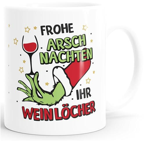 MoonWorks® Kaffee-Tasse Weihnachtsnörgler Anti Weihnachten lustig Kaffeebecher Spruch Frohe Arschnachten ihr Weinlöcher Weiss standard
