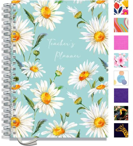 Teacher Planner 2026-2027 A4 size by Pirongs | 5 Lesson Planner for Teachers | Page a day | Undated, Hardback, Wiro-bound Teachers Planner - Oxeye Daisy