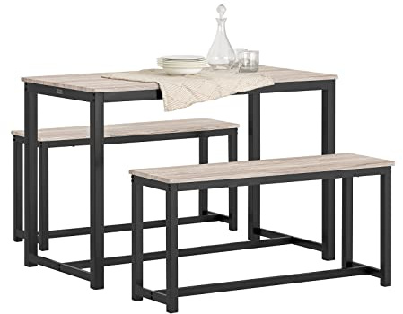SoBuy OGT25-HN 3-teilig Essgruppe Esstisch mit Bank Sitzgruppe Küche Esszimmer Set Holztisch Balkontisch Esszimmertisch Natur