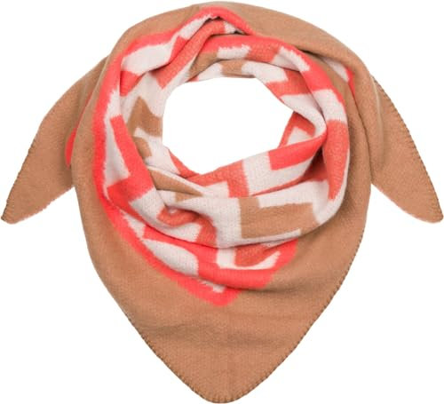 styleBREAKER Damen XXL Web Dreieck Schal mit buntem Zick-Zack Zacken Muster, Dreiecktuch, Winter Schal warm weich, Tuch 01020049, Farbe:Braun-Orange