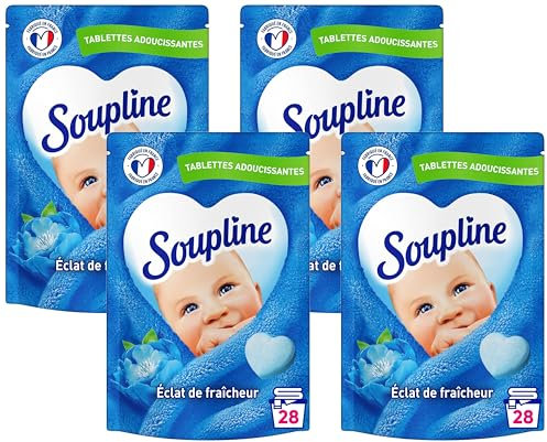 SOUPLINE Tablettes Adoucissantes Cœur Éclat de Fraîcheur, 89% Ingrédients Origine Naturelle, Testées Dermatologiquement, Adoucissant Linge, Lessive Liquide Lot Promo, 28 Tablettes : 28 Lavages