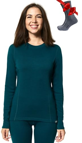 Merino.tech Camiseta Lana Merino Mujer - 100% Merino Camiseta Interior Termica Mujer Pesado con Calcetines (Small, 320 Deep Teal)