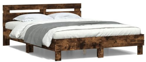 ZEYUAN Bettgestell mit Kopfteil Beleuchtung Räuchereiche 150x200cm, Bett, Bed Frame, Familienbett, Bettrahmen, Bett Gestell, Bett Rahmengestell, Schlafzimmer Bett - 3207543