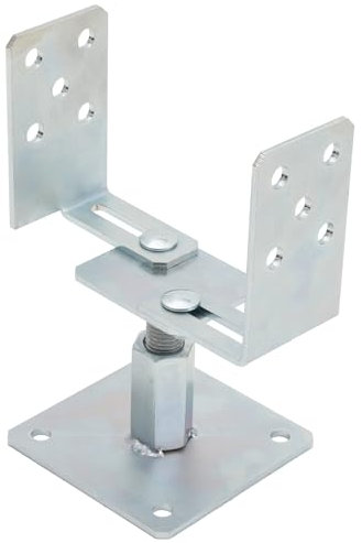 TRIBECCO Support de poteau en U à cheviller, réglable en hauteur, M20, 60 à 90 mm, largeur réglable 70 à 160 mm, chaussure de poteau en U, acier galvanisé à chaud, ancrage en béton en U pour poteaux