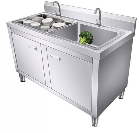 Spülenschrank Aus Edelstahl 304 Doppelspüle Außenspüle Aus Edelstahl Und Aufbewahrungsschrank Mit Wasserhahn Spülbecken Freistehende Küchenspüle(100x80x50cm)