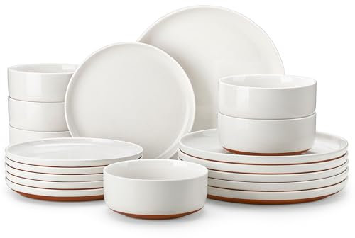 MALACASA Plates and Bowls Sets, 18 Pieces Modern Stoneware Dinnerware Set for 6 Kitchen Dinner Set Ceramic Dishware Dishes Set Microwave and Dishwasher Safe, White, Series Tara
