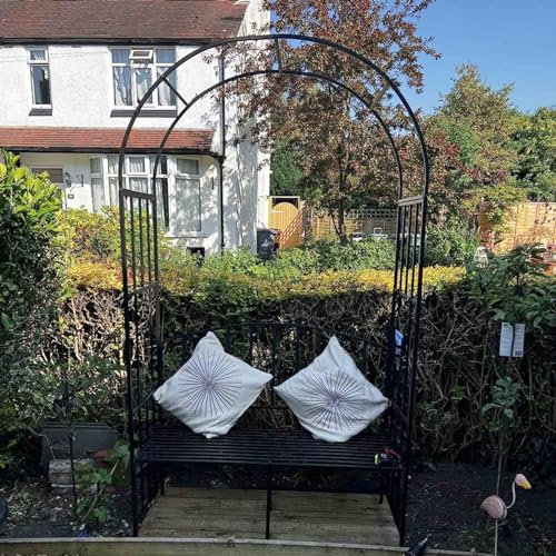 Metal Garden Arbor with Bench Heavy Duty Garden Arch for Outdoor Garden Lawn 3.7' W x 6.9' H Archway Trellis for Vines and Climbing Plants Black