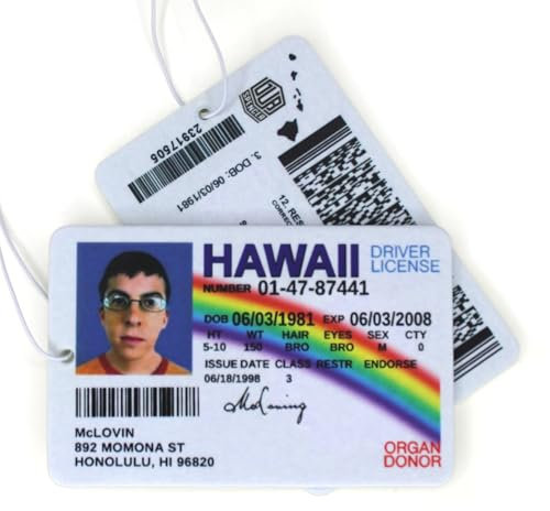 1x Auto Duftbaum Mc Lovin Duft Lufterfrischer Fake ID Autoduft Führerschein Scherzartikel Aroma Innenraumduft Duftspender unechte ID Ausweiskarte für Geburtstag als witziges Gag Geschenk (1er Pack)