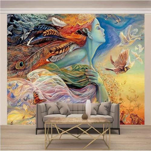 Abstraktes Mädchen Schmetterling Vogel Kunst 3D Tapeten Tapete Luxus Home Esszimmer Fototapete Effekt Wohnzimmer Schlafzimmer Kinderzimmer-200cm×140cm