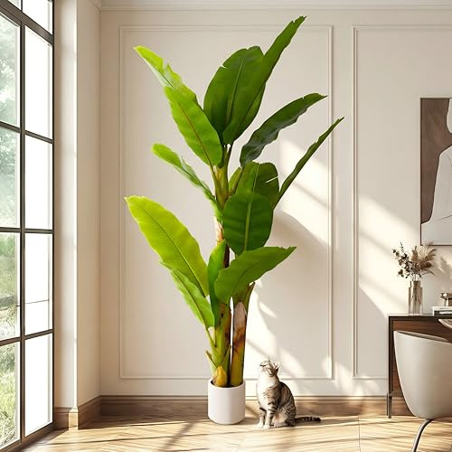 6ft Artificial Banana Tree Extra Tall Fake Plant Indoor for Lounge 180cm Large Faux Tree High End Realistic Floor Plant Big Silk Tree for Home Office Pet Friendly Large Indoor Plant Conservatory Decor
