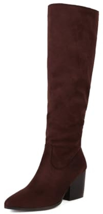Generico Stivali Donna Eleganti in Camoscio al Ginocchio Punta Stretta Tacco Blocco Zip Laterale Soletta Imbottita Confortevoli Antiscivolo Resistenti Sera Ufficio Scarpe,Marrone,38.5 EU