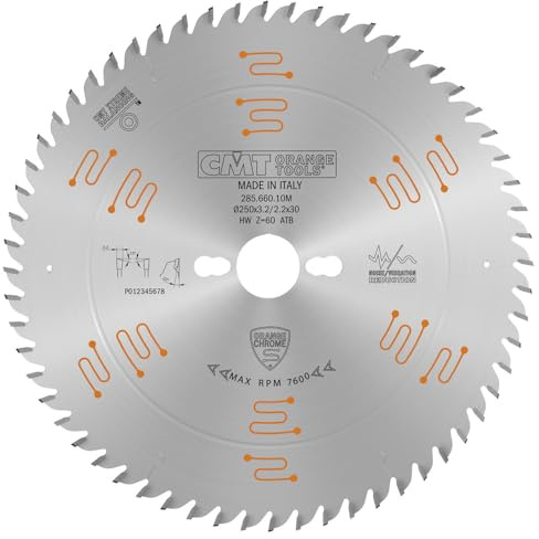 CMT Orange Tools 285.660.10 M – Kreissägeblatt HW 250 x 3,2/2,2 x 30 Z60 10 ATB chrom