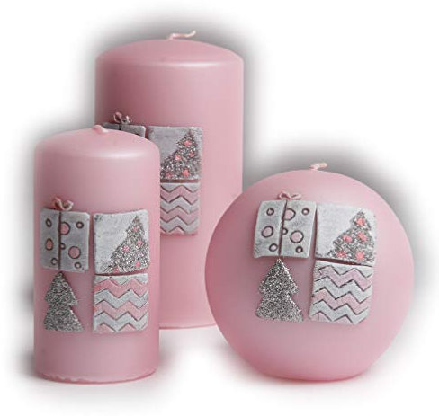 RAK Kerzen Set 3-teilig Dekokerzen Stumpenkerzen Kugelkerze Sensitive rosa