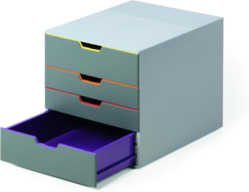 Durable 760427 förvaringsbox VARICOLOR 4 lådor i olika färger och etiketthållare