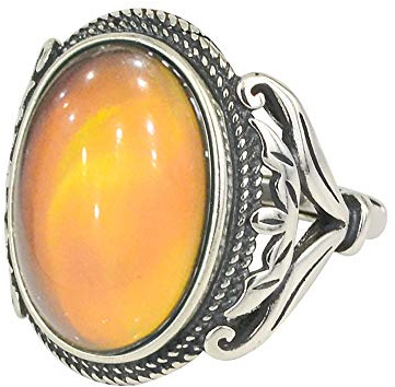 FUN JEWELS Burnished Sterling Silver Multi Color Change Oval Stone Mood Ring Size Adjustable