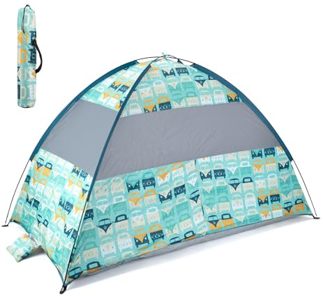 Board Masters - Volkswagen Strandmuschel-Zelt mit Tragetasche für 2 Personen UV-Schutz 50+ (Multi Bulli/Blau)