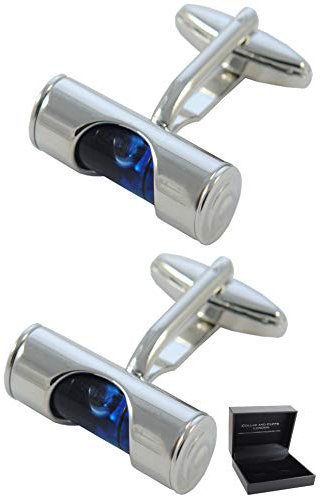 Gemelos Camisa Hombre Azul - Con Caja - Gemelos para Camisas - Nivel De Aire - Burbuja En Movimiento - Latón - Color Azul y Plata - DIY Constructor Construcción Bricolaje - Un Par