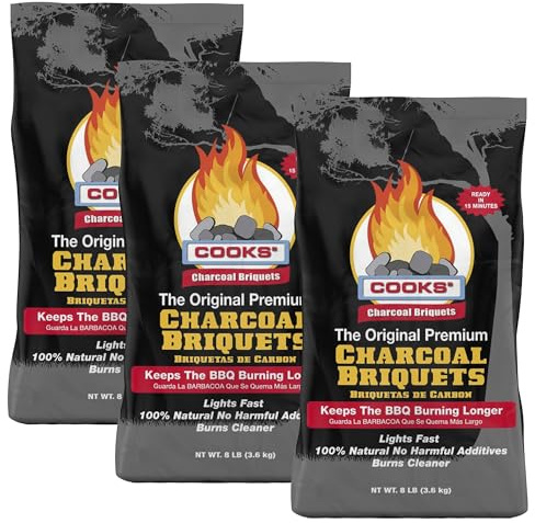 Log Barn Triple Pack Cooks Charcoal Grill Briquettes 10.8kg (3 x 3.6kg) for long and consistent heat, ideal for longer grilling of grill food, premium BBQ Grill Briquettes