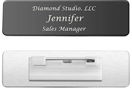 Mogokoyo Personalized Gravur- Namensschilder mit Nadel Custom Name Badges/Name Plate/ID Name Tag aus Edelstahl für Kleidung (Schwarz)