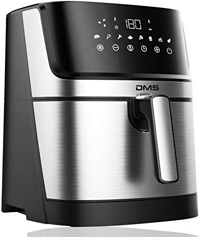 DMS Freidora de aire caliente XXL de 6 litros, horno, parrilla de aire caliente, freidora sin grasa y sin aceite. Incluye 8 programas y pantalla táctil digital, 1800 W
