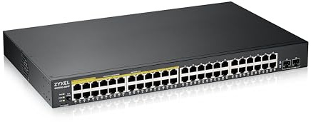 Zyxel Netzwerk Switch 48 Port | Smart Managed PoE+ | GS1900-48HPV2 | 24x PoE+ mit 170W Budget + 24x GbE + 2x SFP Ports, Smart-Fan, VLAN, QoS, IGMP Snooping, Rackmontage Kit Enthalten