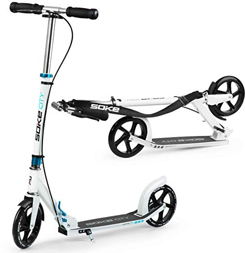 SOKE City Urban - Patinete Plegable y Ajustable - Rodamientos de Carbono ABEC-9 de Acero Cromado - Ruedas de Poliuretano 88A - Cubierta de Aluminio Blanco