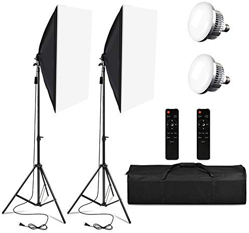Softbox Lighting Set, Professional 2 m Light Stand, 3200-5500 K Triple LED Lamp with Remote Control for Photo Studio Portrait Photography and Video Shooting