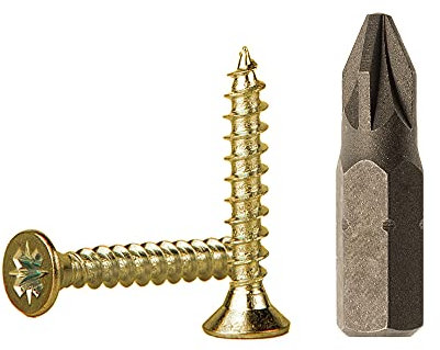 Lote de 1000 tornillos de madera de acero chapado en zinc amarillo de 3 x 20 mm, tornillos de aglomerado, tornillo universal Pozi-Drive, PZ cabeza avellanada Pozidriv (1000, 3,0 x 20 mm)