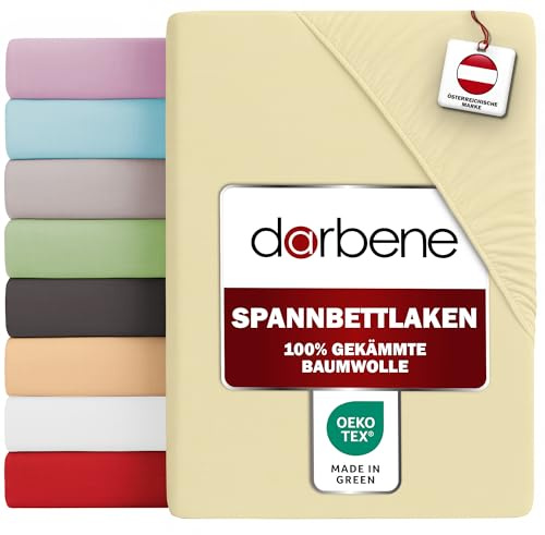 DarBene® Spannbettlaken, Oeko-TEX, Elfenbein, 70x140 cm | 100% gekämmte Baumwolle, 145 g/㎡ Jersey, bis 30 cm Matratzenhöhe, atmungsaktiv, weich, kuschelig