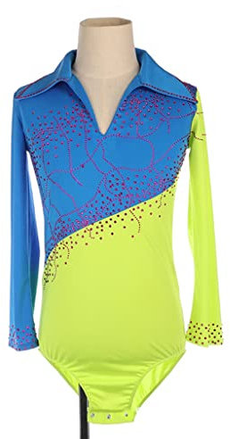 FJL Eiskunstlauf-Trainingskleidung für Erwachsene,Skating Competition Performance Wear für Jungen,Lange Ärmel Blitzbohrjacke (Color : Green, Size : XL)