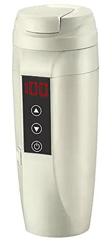 Riloer - Bollitore elettrico da viaggio, 12 V/24 V, 450 ml, bollitore elettrico portatile, thermos da viaggio per auto, camion, SUV, in acciaio inox, resistente al calore e alla ruggine, nero/bianco