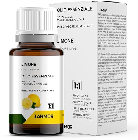 Italienisches ätherisches Zitronenöl | 100% rein 10 ml | Entwässerung und schlankmachendes fettiges Haar | Ergänzung zur internen therapeutischen und diätetischen Anwendung | Jarmor