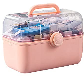 Erste Hilfe Set/Verbandskasten Kunststoff-Erste-Hilfe-Kit-Medizin-Aufbewahrungsbox Haushalt tragbarer dreischichtiger medizinischer Medizin-Aufbewahrungsbox 11.0 / 13,7.7 / 15,3 Zoll (Rosa) Familienme