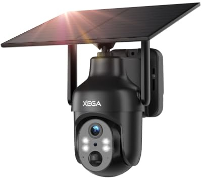 Xega 2K Überwachungskamera Aussen Solar WLAN mit Akku 5200mAh,2.4Ghz WiFi | Kamera Outdoor Kabellos mit 3.5W Solarpanel,360°PTZ,PIR Personenerkennung,IR/FarbNachtsicht,2 Wege Audio,IP66 Wasserdicht