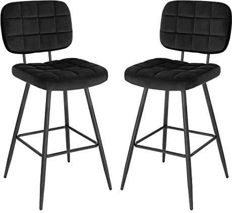 EUGAD Barhocker 2er Set, Barstuhl, Küchenstuhl, Tresenhocker, Design Hocker, mit Rückenlehne Fußstütze, gut gepolstert, aus Samt Metall, Schwarz 1042BY-2 | Hoher Hocker mit Fußstütze, für Küche, Bistro, gepolstert, Metall