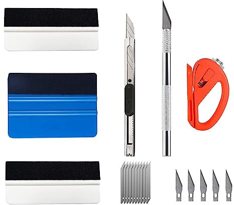 SRunDe Rakel für Folien Fensterfolie mit Rakel Folierungs Werkzeug Werkzeuge für Vinylfolie für Autofolie Tapetenkleister Scheibentönungsfolie Spiegelfolie Cuttermesser mit 15 Klingen